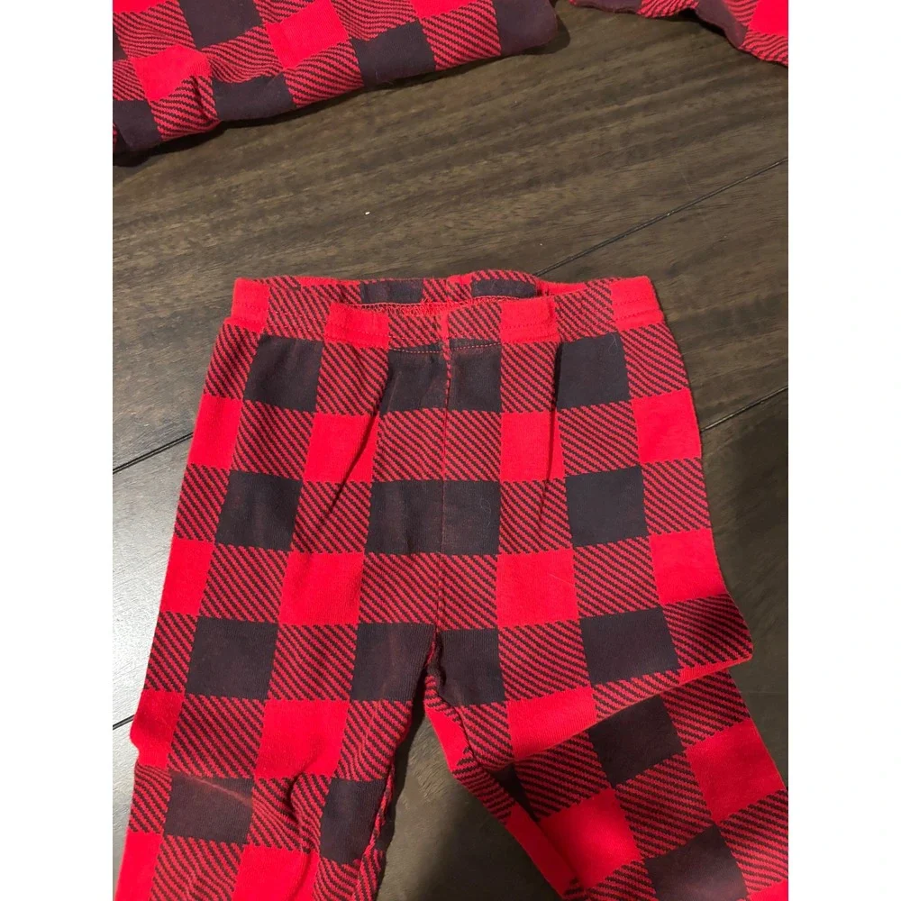 Carters Toddler 2T Red Black Buffalo Plaid Cotton Pajama Set 2 Piece Sleepwear